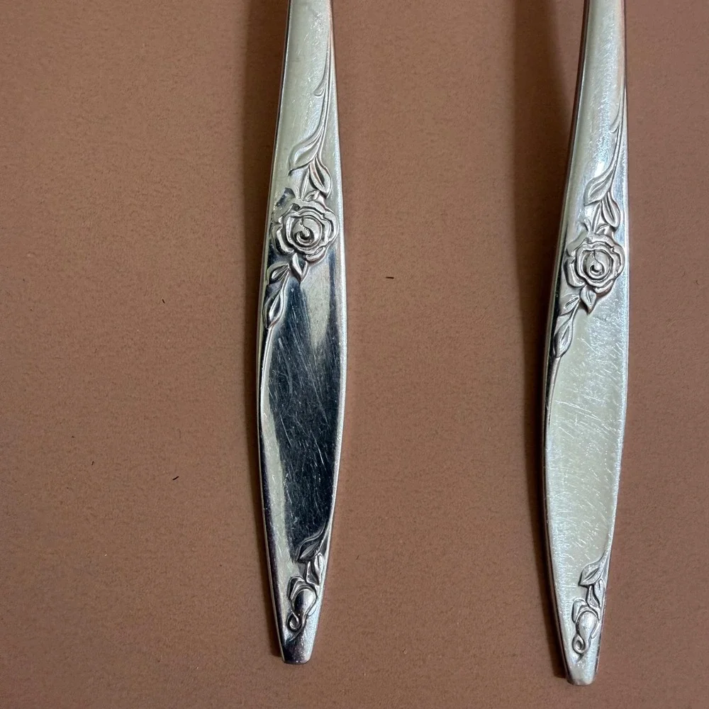 West Bend Twilight Rose Stainless Steel Spoons Set 6 Tablespoons 1 Soup Spoon